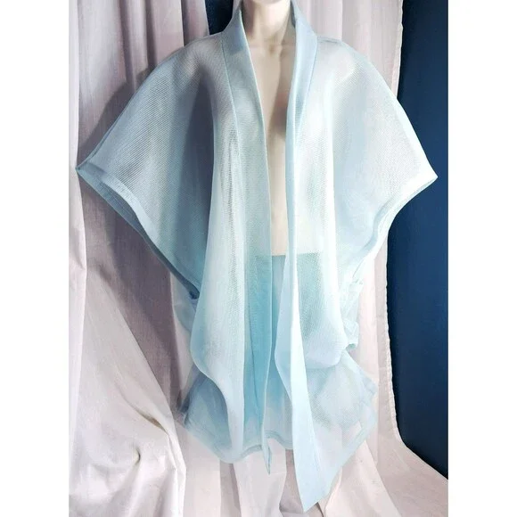 Blue Mesh Kimono Sleeves Flowy Stretch Boho Cover Up Womens One Size Aruba - Picture 1 of 9